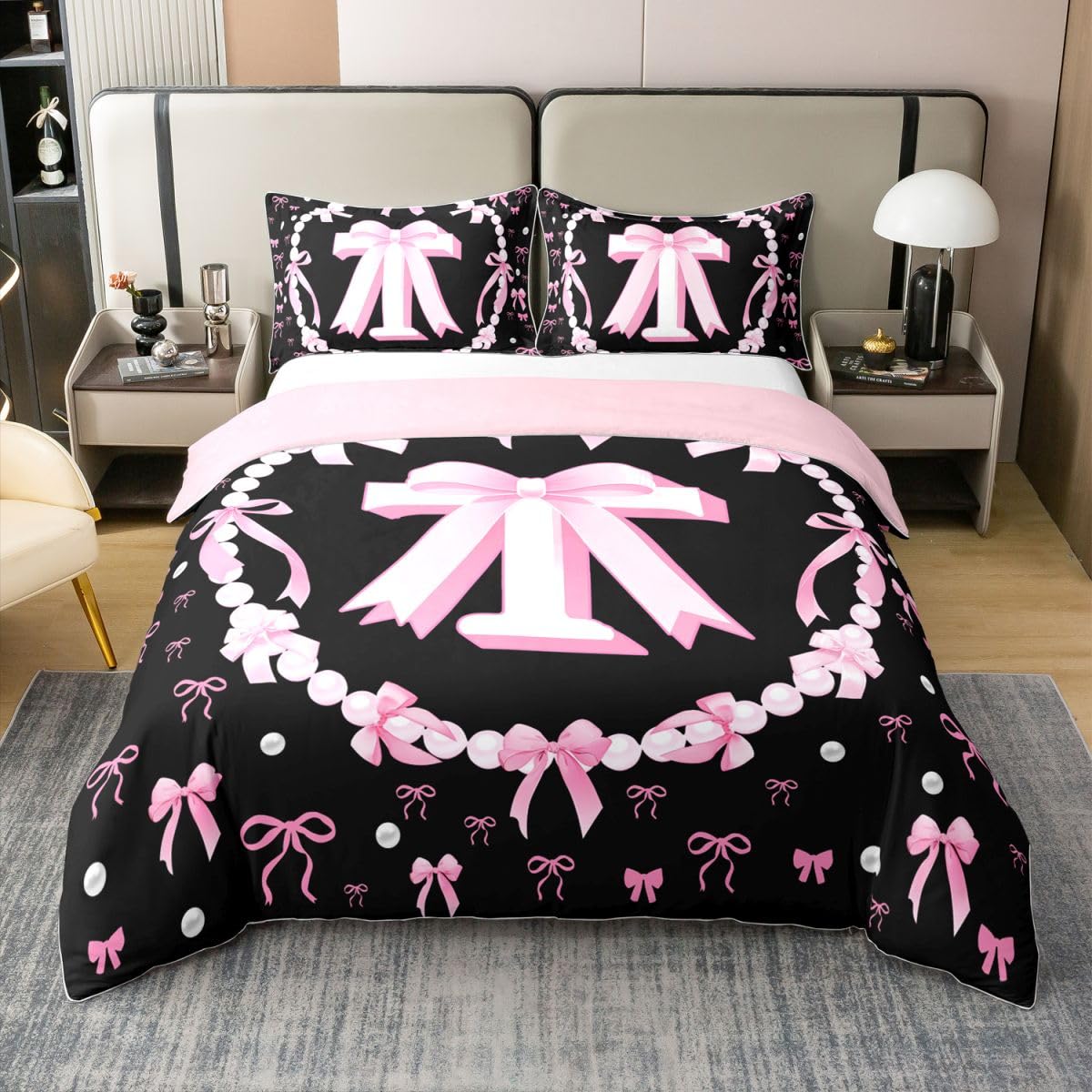 Homemissing Girls Schwarz Initial Bettwäsche Set 220x240cm 100% Baumwolle