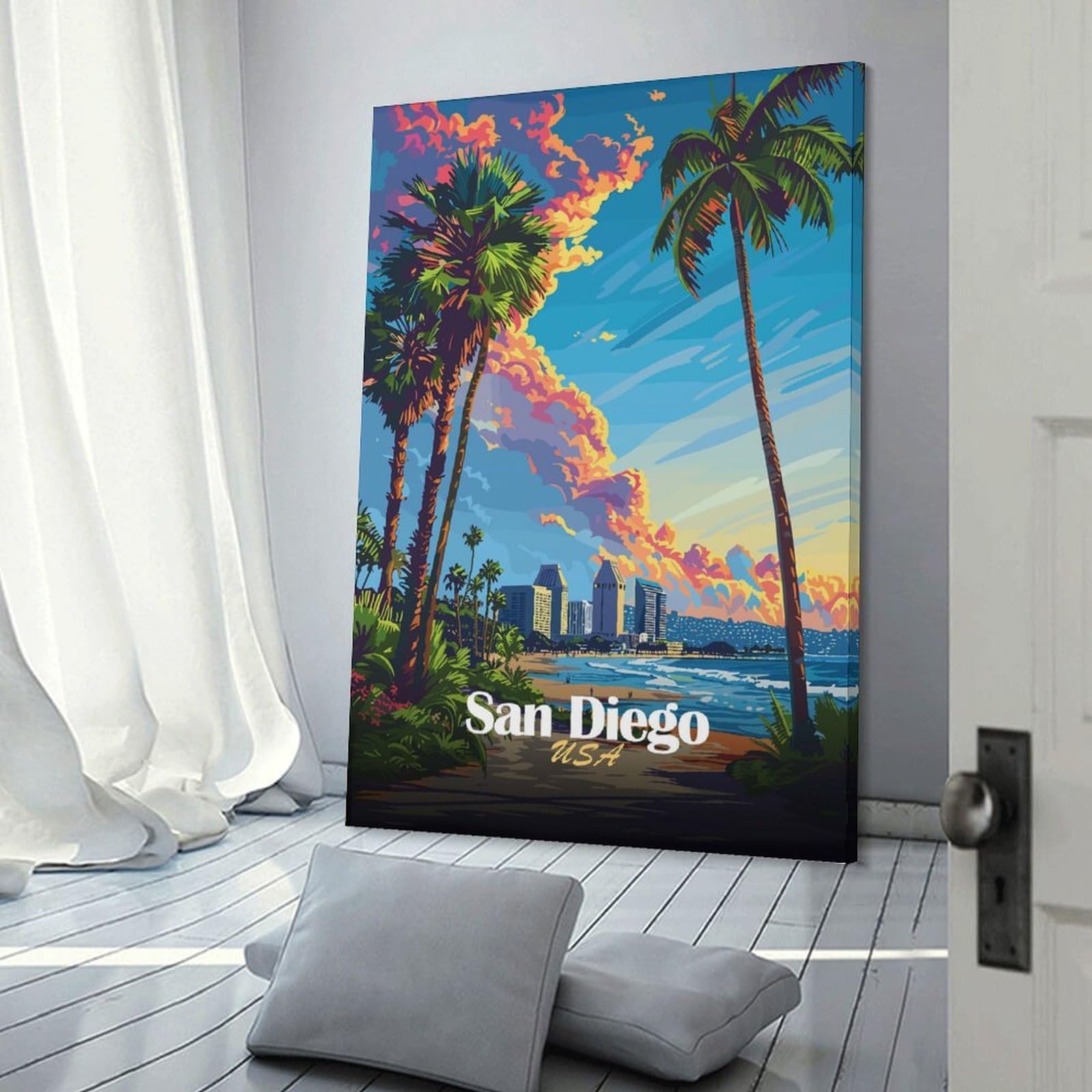 Junmoney San Diego Sunset Wall Picture Print 08x12inch(20x30cm), for Home Office, Desk Area Or Studio, Home Office Artwork with Decorative Appeal