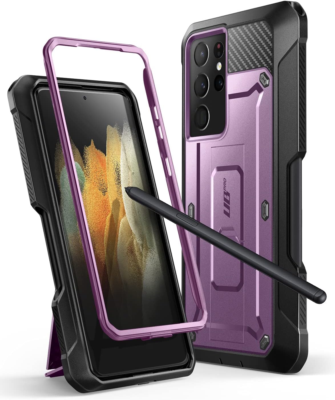 SUPCASE for Samsung Galaxy S21 Ultra 5G Case with Satnd & Belt Clip (Unicorn Beetle Pro), [S Pen Slot] [Military-Grade Protection] Heavy Duty Phone Case Without Built-in Screen Protector, Violte