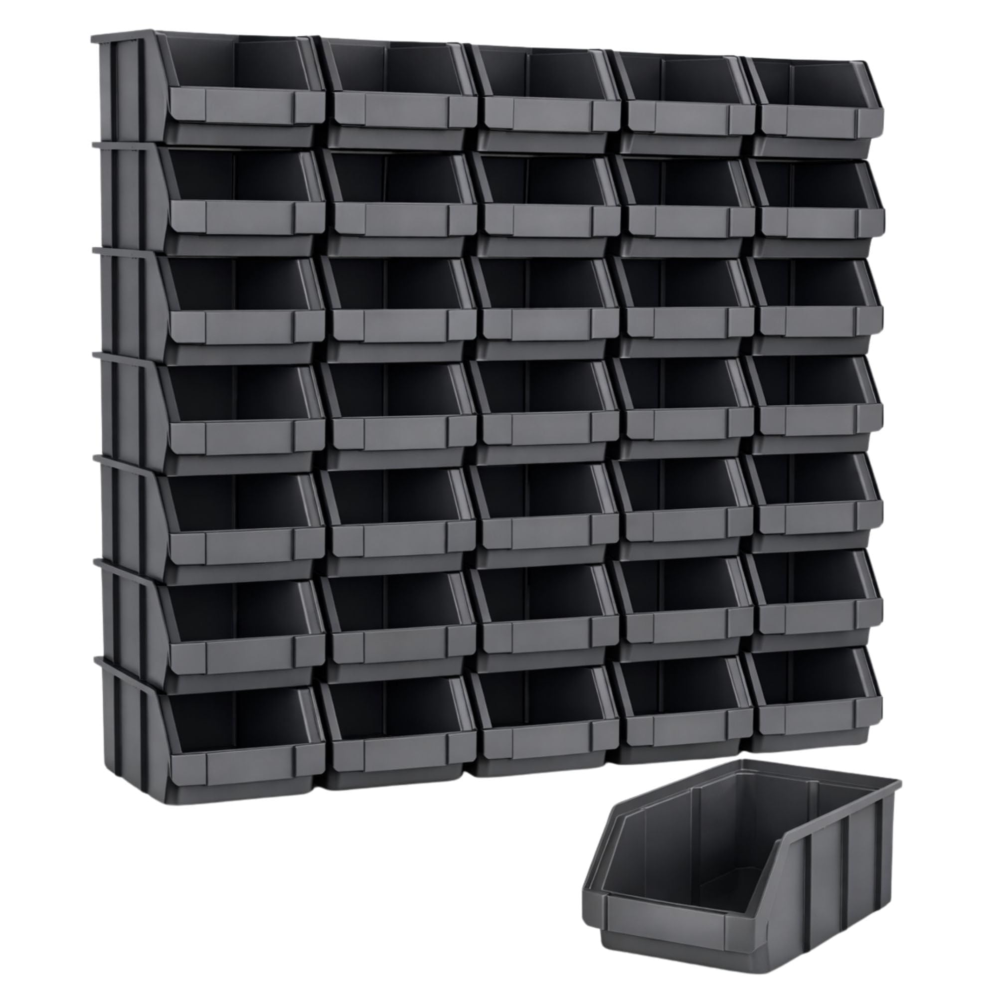 RODOPI 36er Set Stapelboxen, Größe S | Sichtlagerkästen 161x105x75mm | Robuste Lagerboxen für Werkstatt, Garage, Keller | Aufbewahrungsboxen für Kleinteile Anthrazit