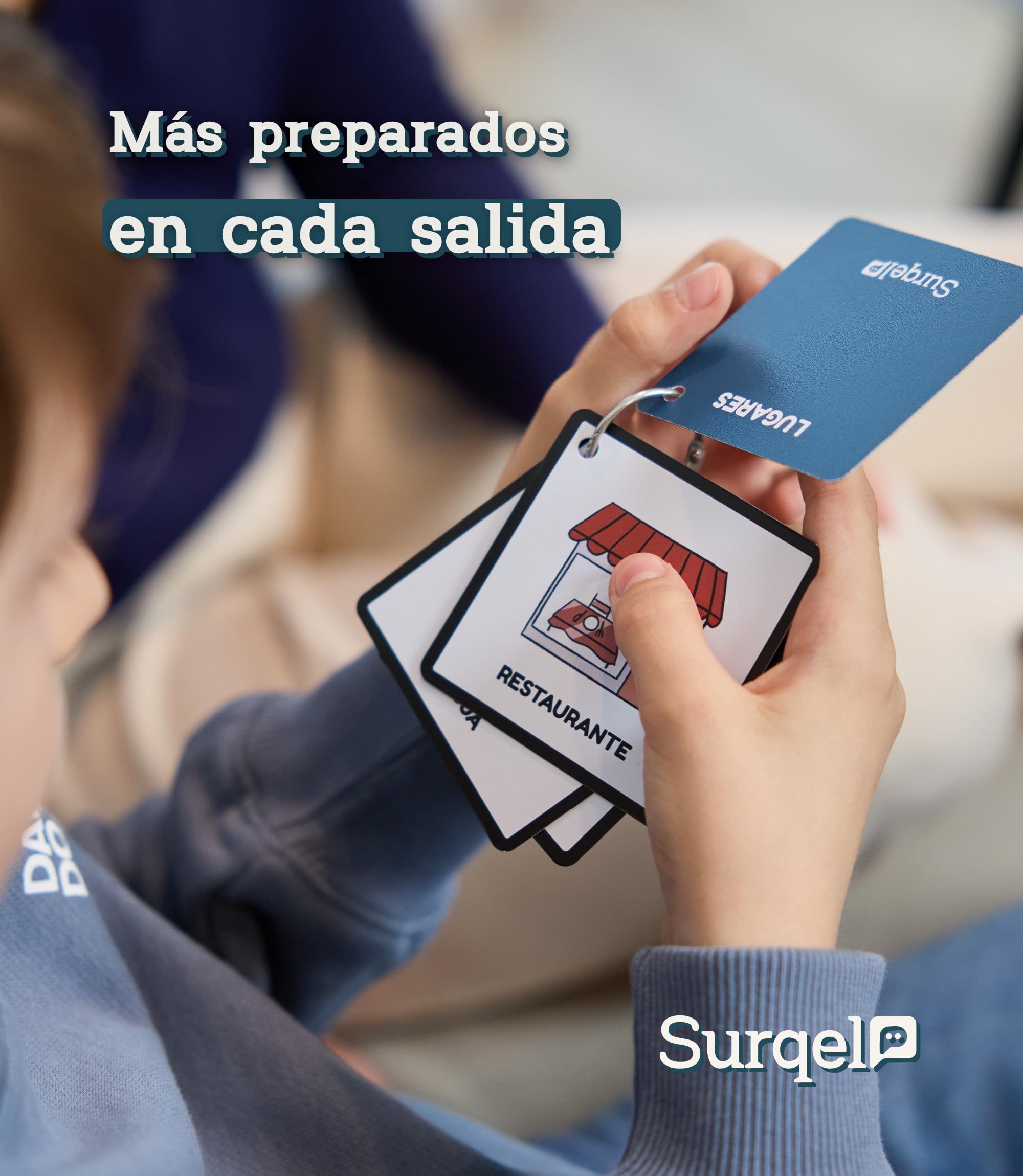 SURQEL Llavero De Comunicación Visual Pictogramas En Español Para Niños Con Autismo TEA 36 Tarjetas Visuales Mate Lavables 7x7cm Mosquetón Apoyo Autistas Pictos Portátil Salidas Transiciones Y Rutinas — view 6