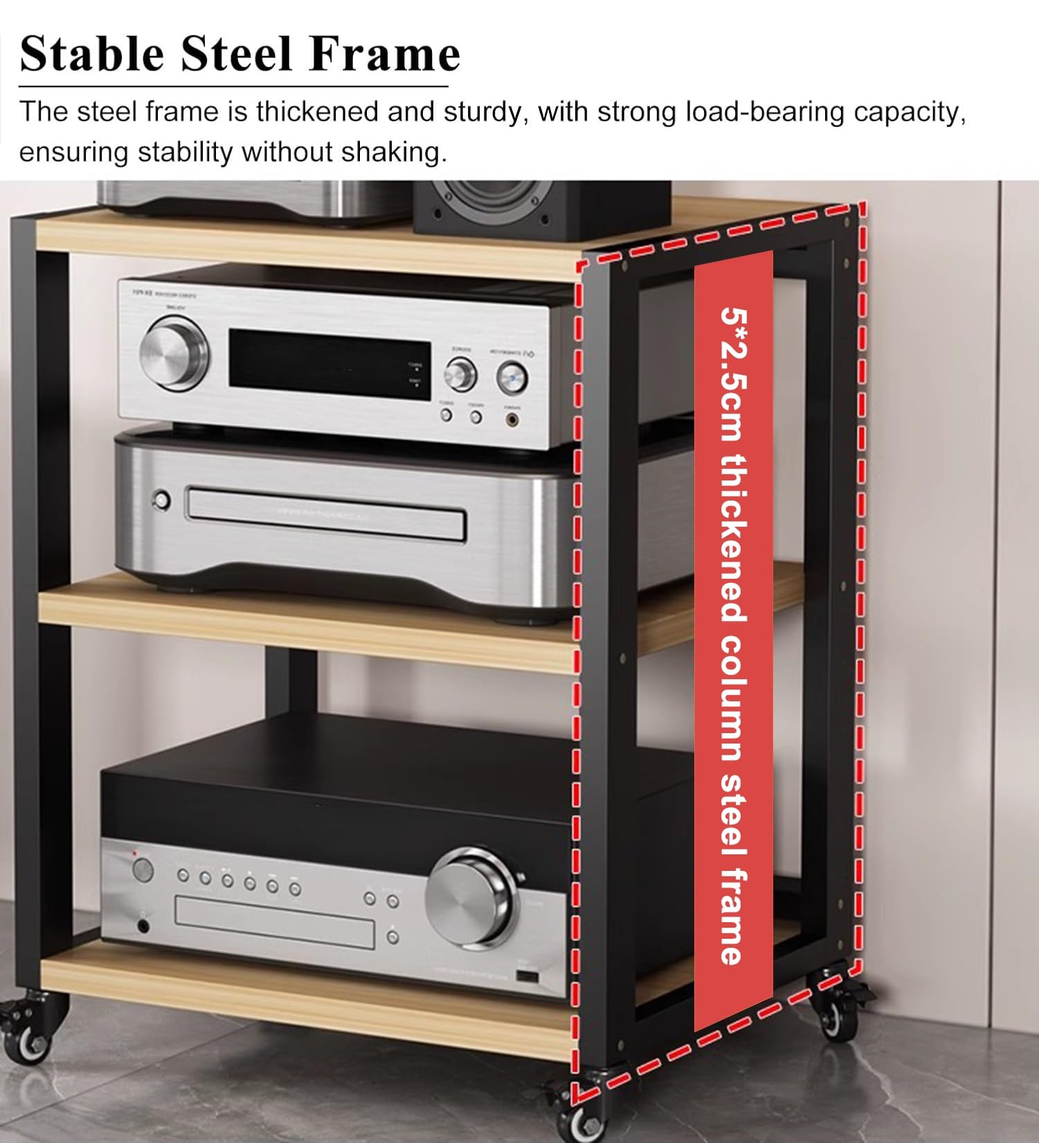 Rack HiFi con 2/3/4/5 livelli, supporto AV multimediale, rack per componenti audio/video, stabile armadio di archiviazione stereo per lettore DVD/giradischi/TV box (nero, L55 x W50 x H40 cm)