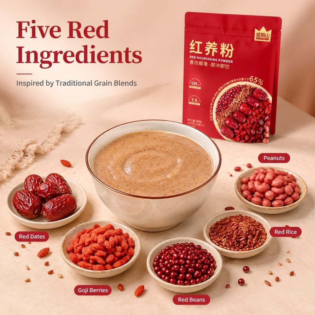 Polvo De Ñame Y Dátil Rojo, 245 G, 5 Ingredientes Rojos, Reemplazo Instantáneo Comidas Cereales, Mezcla Suave For Bebidas For El Desayuno, Nutrición Fácil(245g*5)