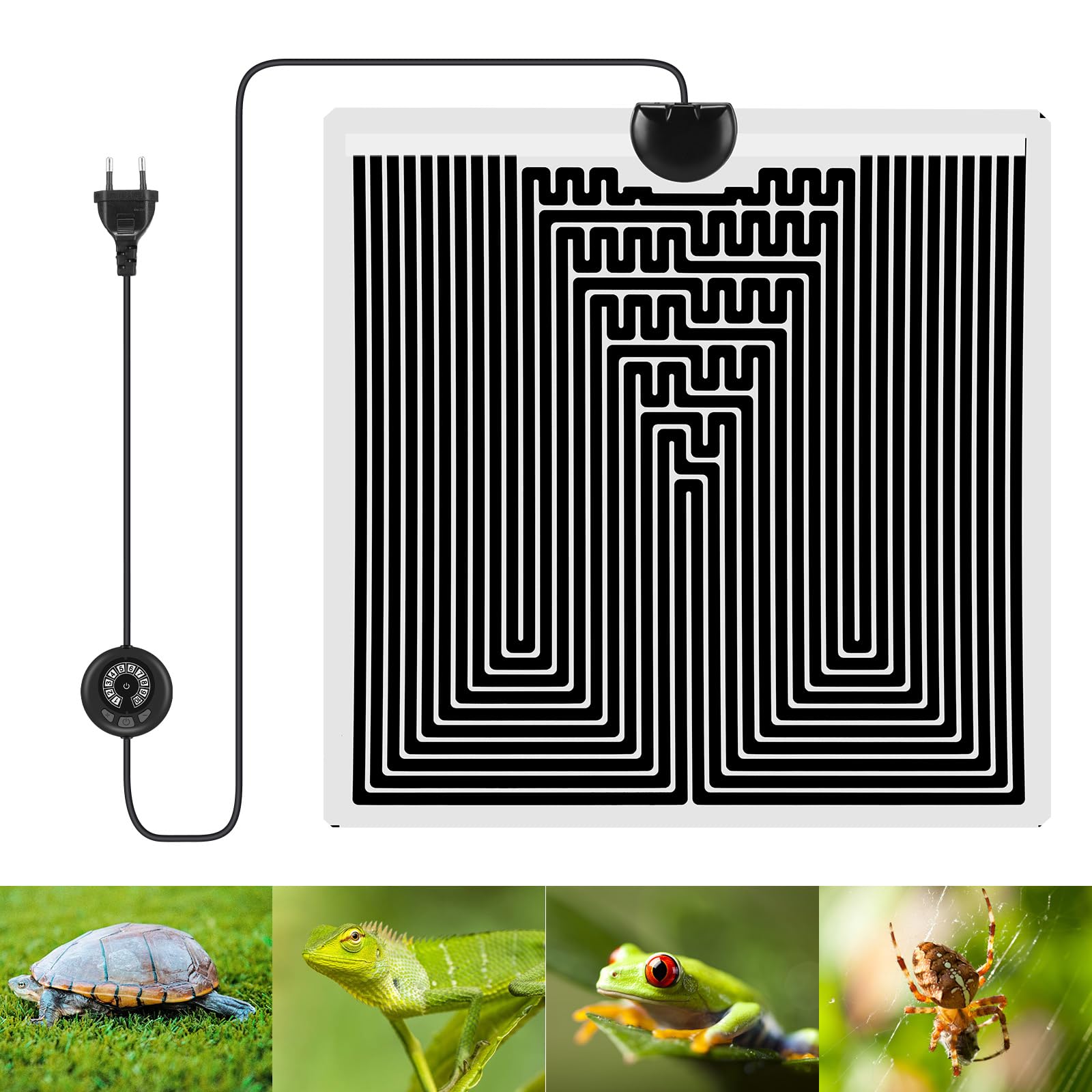 ALLOMN Tappetino Riscaldante per Terrario, 10 Livelli di Temperatura Tappetino Riscaldante per Rettili Regolabile per Rettili Tartarughe Serpenti Lucertole Gechi Ragni Bruchi Tappetino (28W/28x28cm)