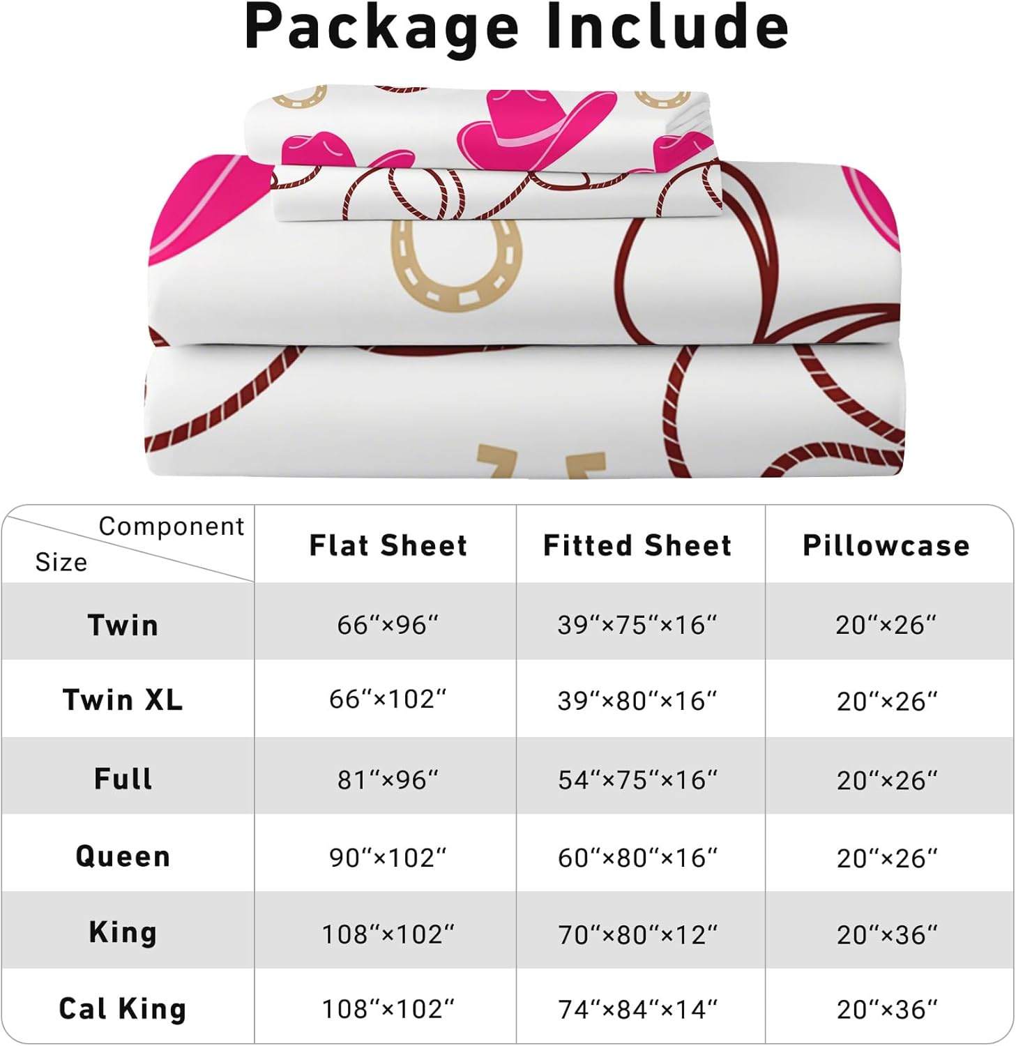 Cowgirl Hat Sheets Twin XL Size Bed Set - Pink Western Bed Sheets, Soft Microfiber & Deep Pocket & Wrinkle Free Sheet & Pillowcase Sets, Rodeo Horseshoe Bedding for Bedroom Decor