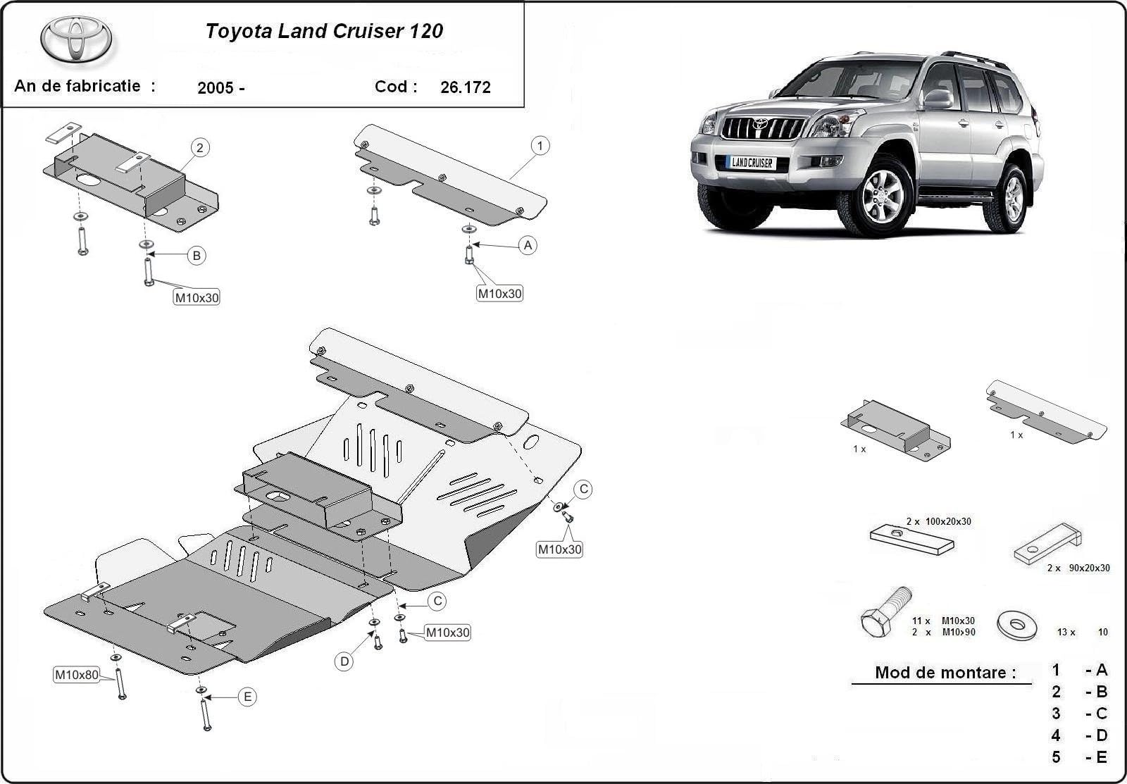 Protección metálica bajo motor compatible con Toyota Land Cruiser J120 (2002-2009)