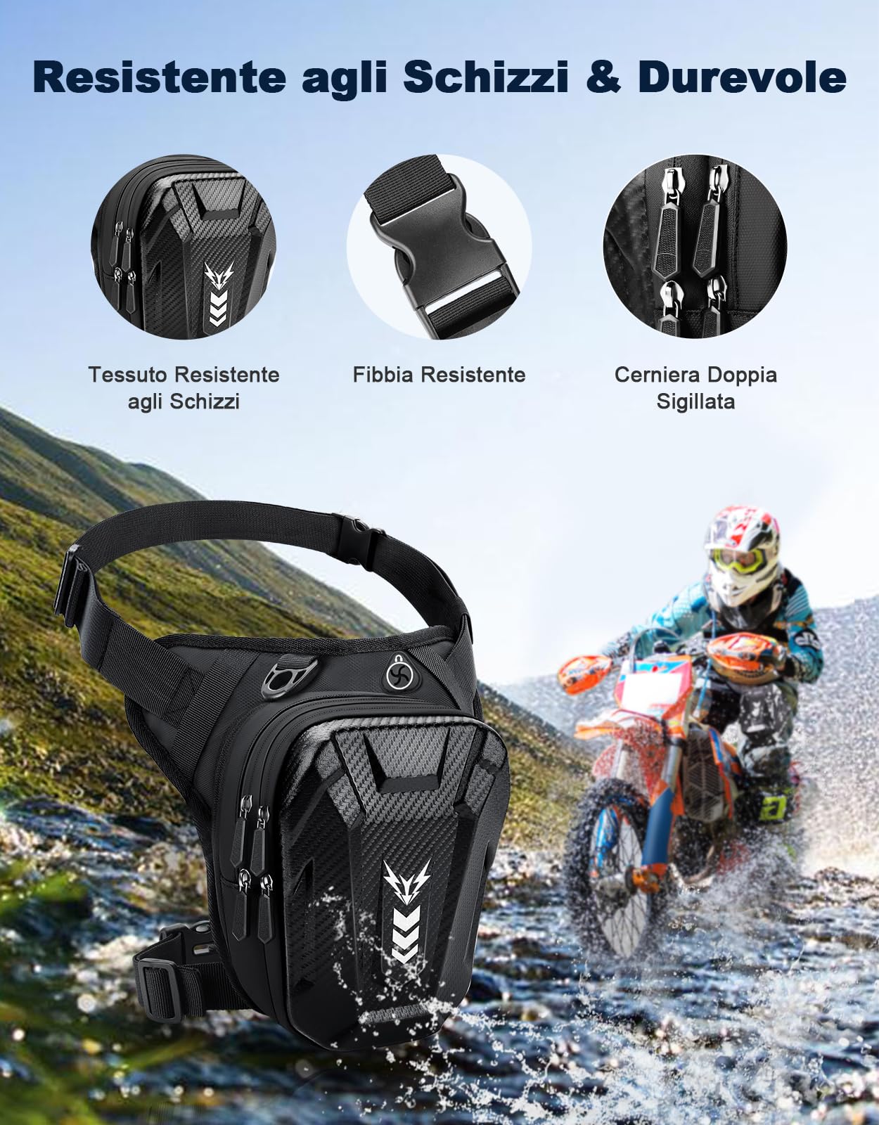 Marsupio Gamba Moto per Uomo & Donna, [Capacità Espandibile] Borsa Gamba Moto, [EVA Durevole] Borse Attrezzi con Jack per Cuffie & Cintura Regolabile per Ciclismo Trekking Pesc