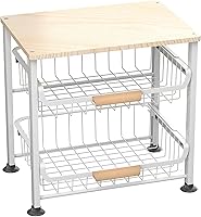 Vista 6 de Cesta de frutas de 4 capas, organizador y estante de alimentos de cocina, carrito de almacenamiento apilable con escritorio, cesta de metal hueco