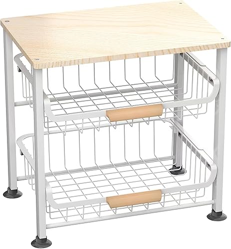 NiuYichee Cesta de frutas y almacenamiento de despensa de cocina, mesa superior de madera, cesta de alambre de metal extraíble para frutas, disponible en Yaxa Venezuela
