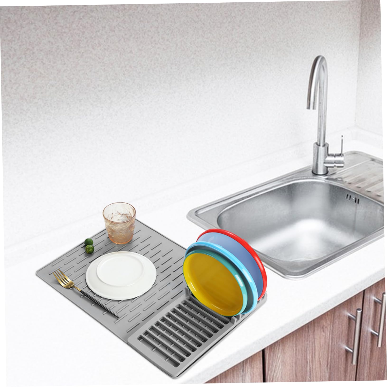 Silikon-Abtropfmatte für Küchenspüle, großes Drainage-Design, 48,5 x 33,5 cm, rutschfest, leicht zu reinigen, perfekt zum Trocknen von Geschirr und Küchenutensilien