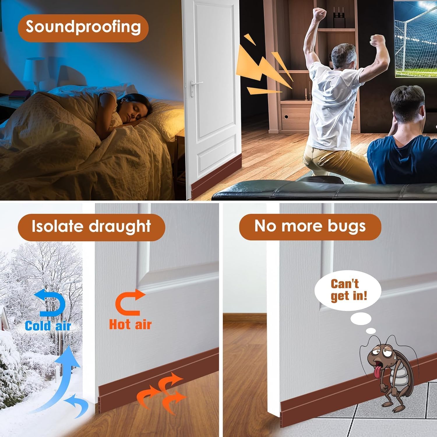 JICOOT Door Draft Stopper | Silicon Door Bottom Sealing Strip | Self Adhesive Door Gap Filler Rubber | Door Bottom Sealing Strip Guard | Protector from Cockroach, Bugs, Air&Dust 1M (Brown(39 Inch)) 4