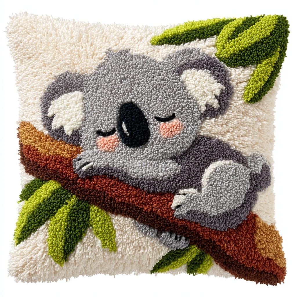 Taxpy DIY Latch Hook Kits, Koala Pillow with Printed Canvas Crochet Yarn Embroidery Cushion Handmade Hook and Latch Kit Pillowcase 43x43cm