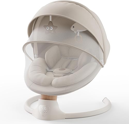 Miniatura 9 de Columpios de bebé para bebés, columpio eléctrico para bebés con altavoz de música, 5 velocidades, control remoto y Bluetooth, columpio portátil para