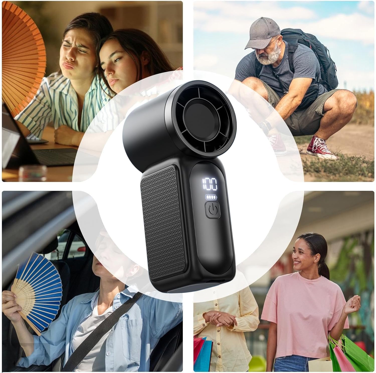 XJBTBA Mini Ventilatore Portatile Portatile, 6 velocità 16900 Giri/min Alta velocità Essenziale Personale Estivo con Display LED, Ricaricabile Tramite USB, con Cordino per Trucco, Viaggi, attività