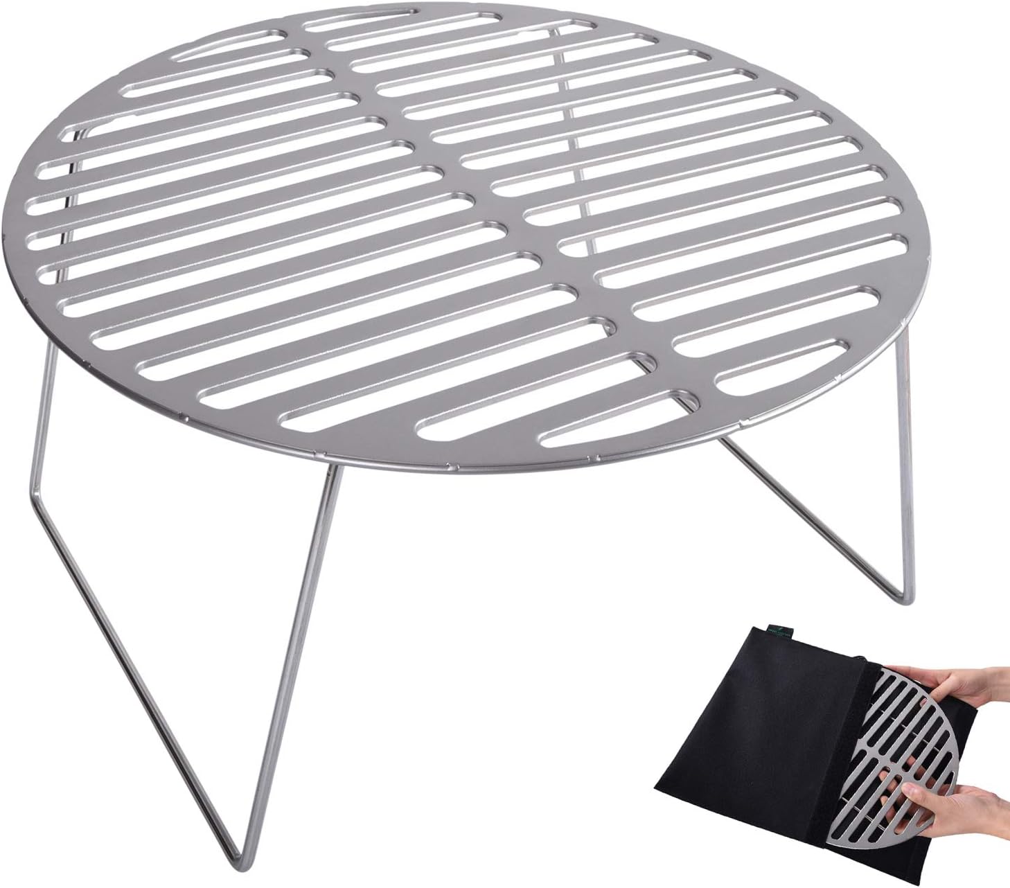 iBasingo Titanium Grill Rack Small Camping Table Campfire Folding Grill Outdoor BBQ Net Plate Lightweight Mini Wire Mesh Pot Bracket Grate Beach Picnic Garden Meat Food Cooking Kit Ti2025C