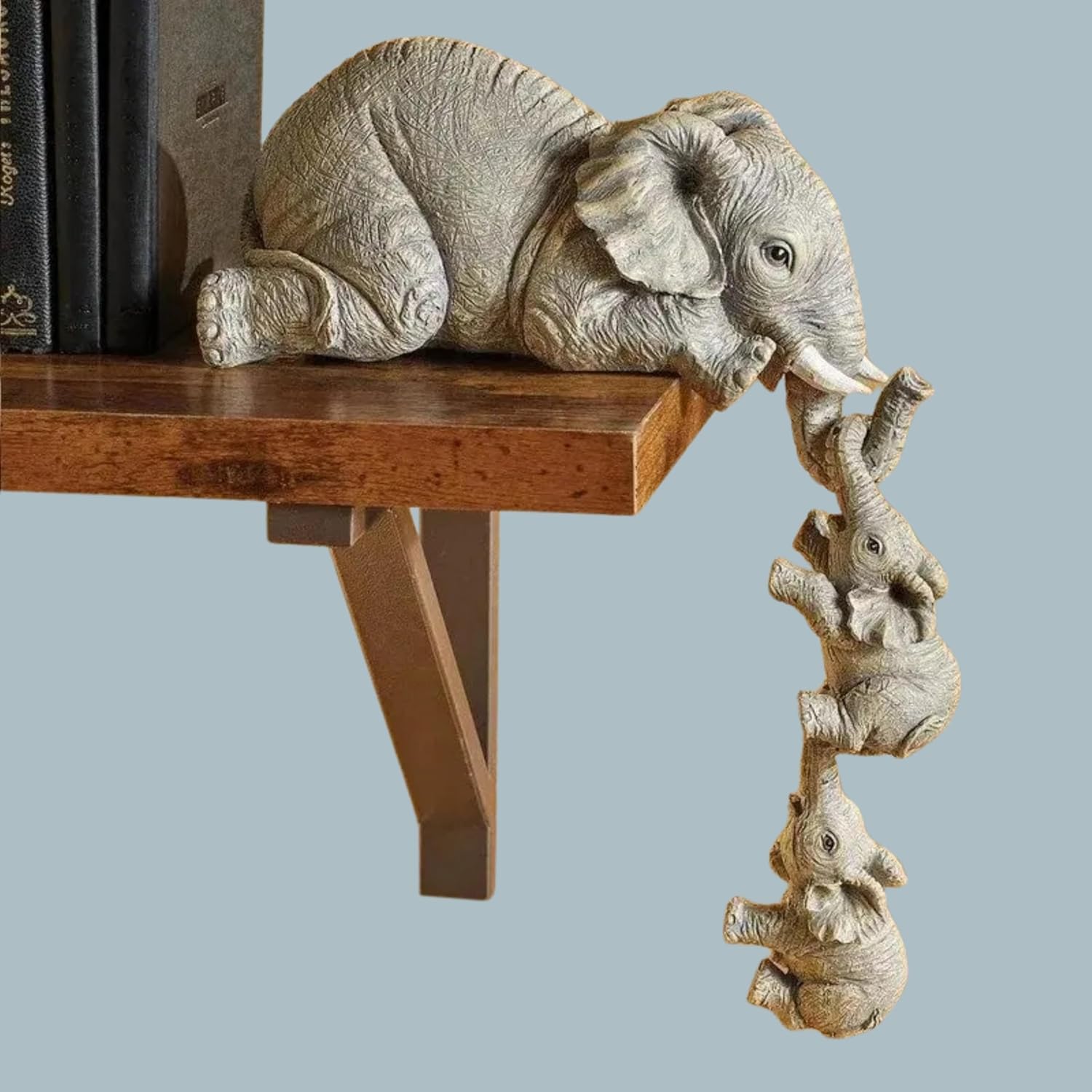 THE SACRED GIFTS Decorative Elephant Family Shelf Sitter | Mother and Baby Hanging Figurines | Hand-Painted Resin Statue | Home Decor | Table Decor (MRH_Small_Elephant_Grey_749)