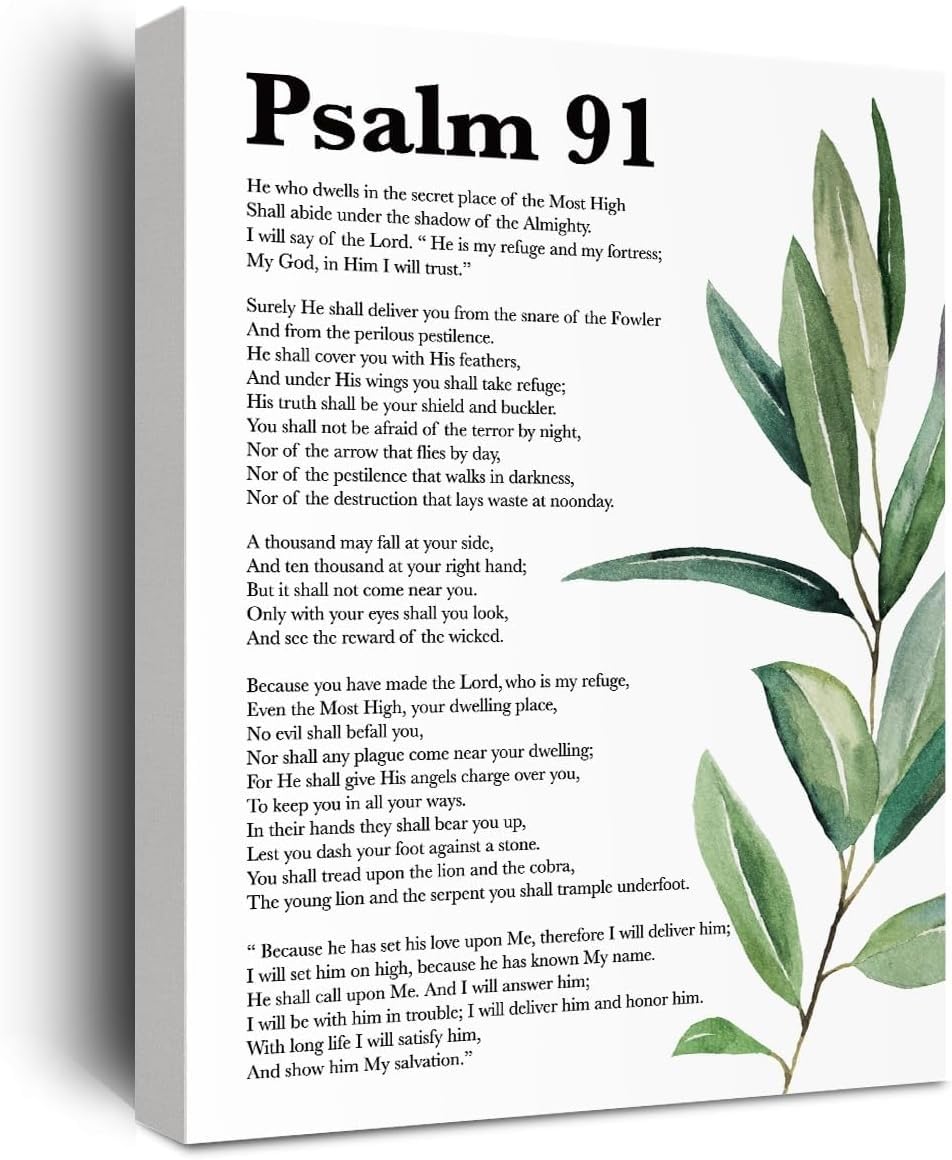 RNUMLIGH Christian Wall-Art Decor with Psalm 91 Bible Verses - Religious Gift for Home Church or Prayer Room(Unframed,12x18inch(30x45cm))