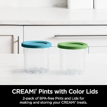 Ninja CREAMi Original Pints 2 Pack with Storage Lids, XSKPLID2CD | Original Ninja CREAMi 2 Pack Pints with Storage Lids in Lime and Aqua. Compatible with NC300 and NC350 Series.