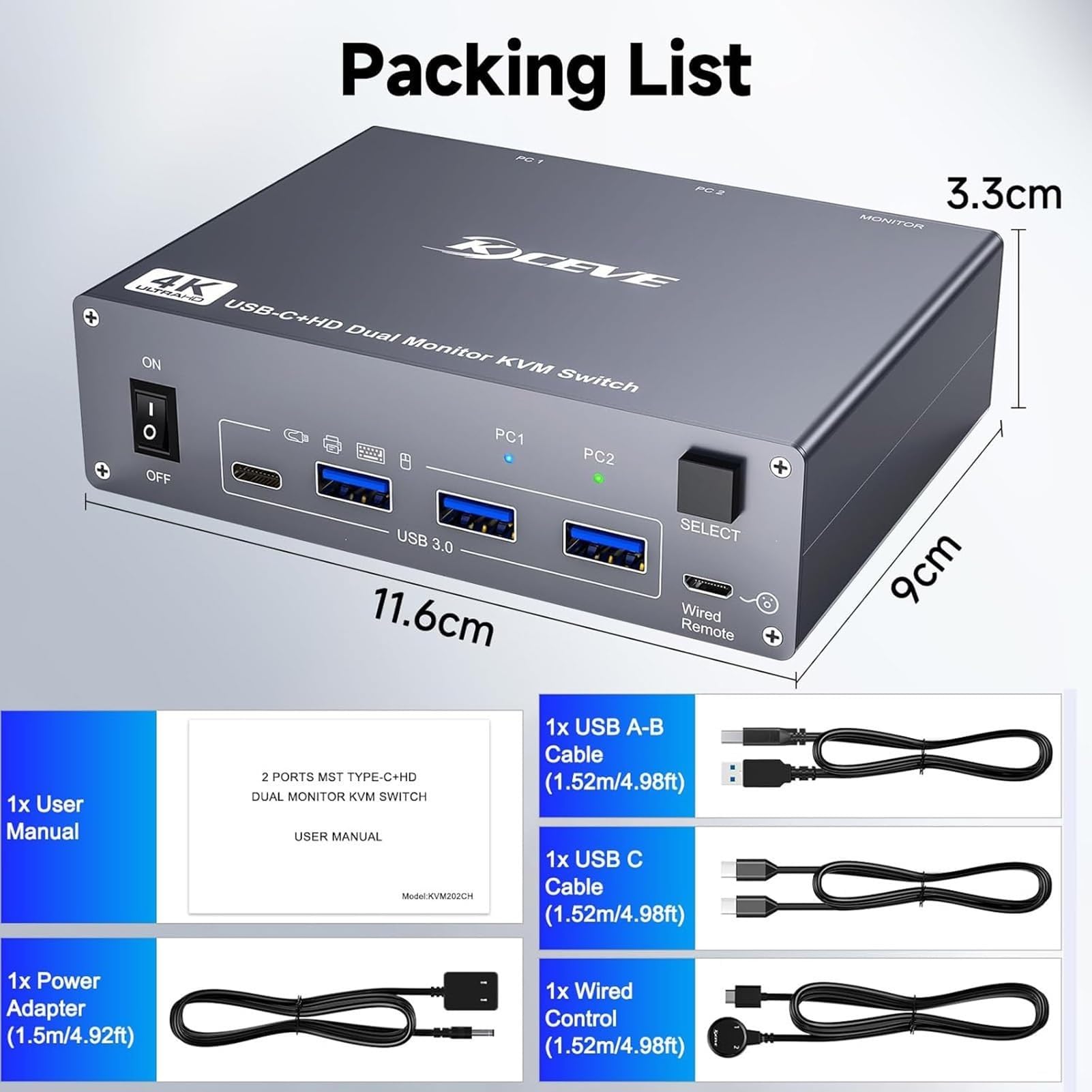 Synchronizator USB do przełącznika KVM - do 2 monitorów i 2 komputerów, podwójny monitor, 4K przy 60 Hz, stacja dokująca do przełącznika Podwójny monitor 7 w 1