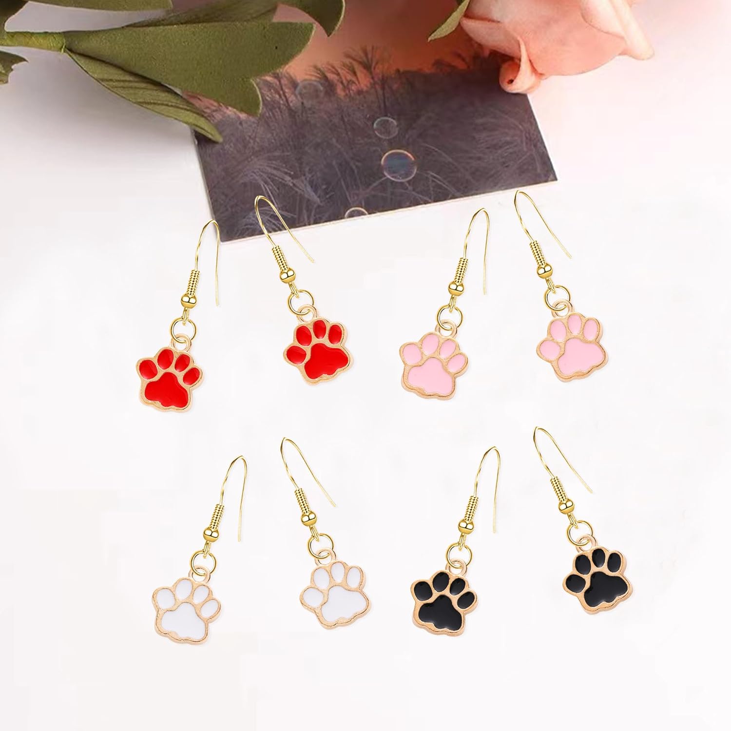4 Pairs Alloy Lovely Cat Dog Paw Dangle Earrings Animal Pet Paw Print Earrings Jewelry Gift for Cat Dog Lover Mom and Women - Image 7