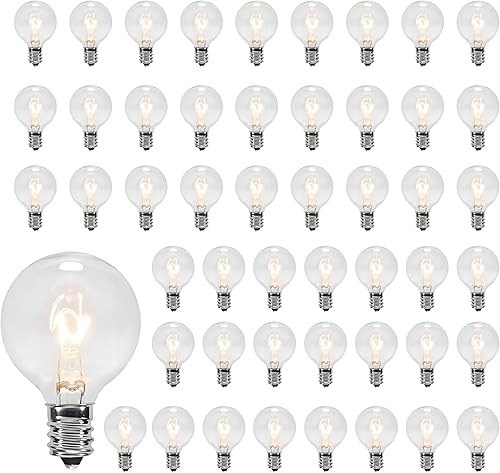 Paquete de 50 bombillas G40 de repuesto, 120 V 5 W globo transparente G40 de repuesto para exteriores, bombillas incandescentes vintage con base de