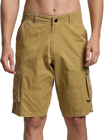 Mens Cargo Shorts Relaxed Fit Below Knee Length Hiking Shorts with 6 Pockets