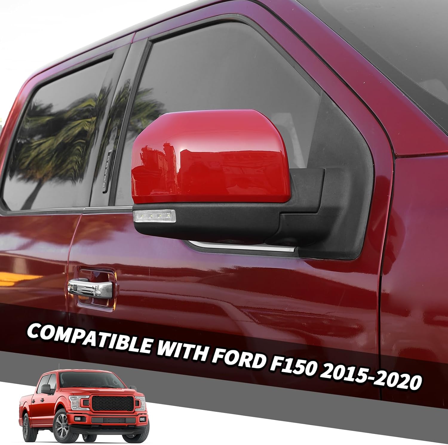 Jimen for f150 Mirror Caps, Door Side Rearview Mirror Cover Exterior Trim Compatible with Ford F150 2015-2020 (Red)