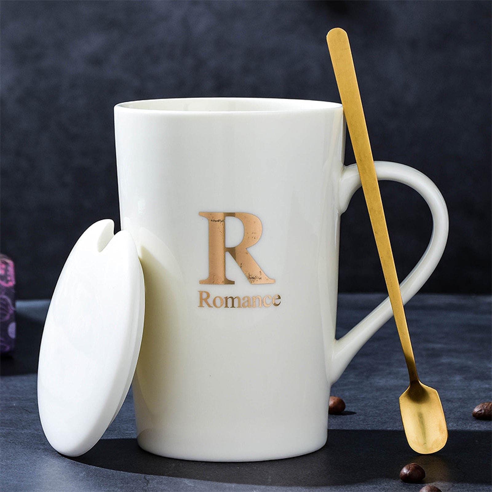 Coffee Tea Cups Breakfast Milk Oatmeal Mugs Ceramic Water Cup Mug Alphabet White R