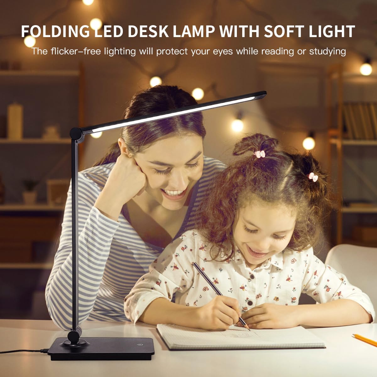 LUJOLUMIN - Lámpara de escritorio, lámpara de lectura regulable, CRI>90, 700 lúmenes, 3 niveles de brillo, control táctil, lámpara LED plegable LED para niños, trabajo, oficina, estudio 7