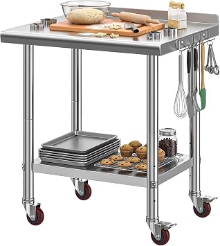 DWVO 30x24in Stainless Steel Table with Backsplash & Wheels