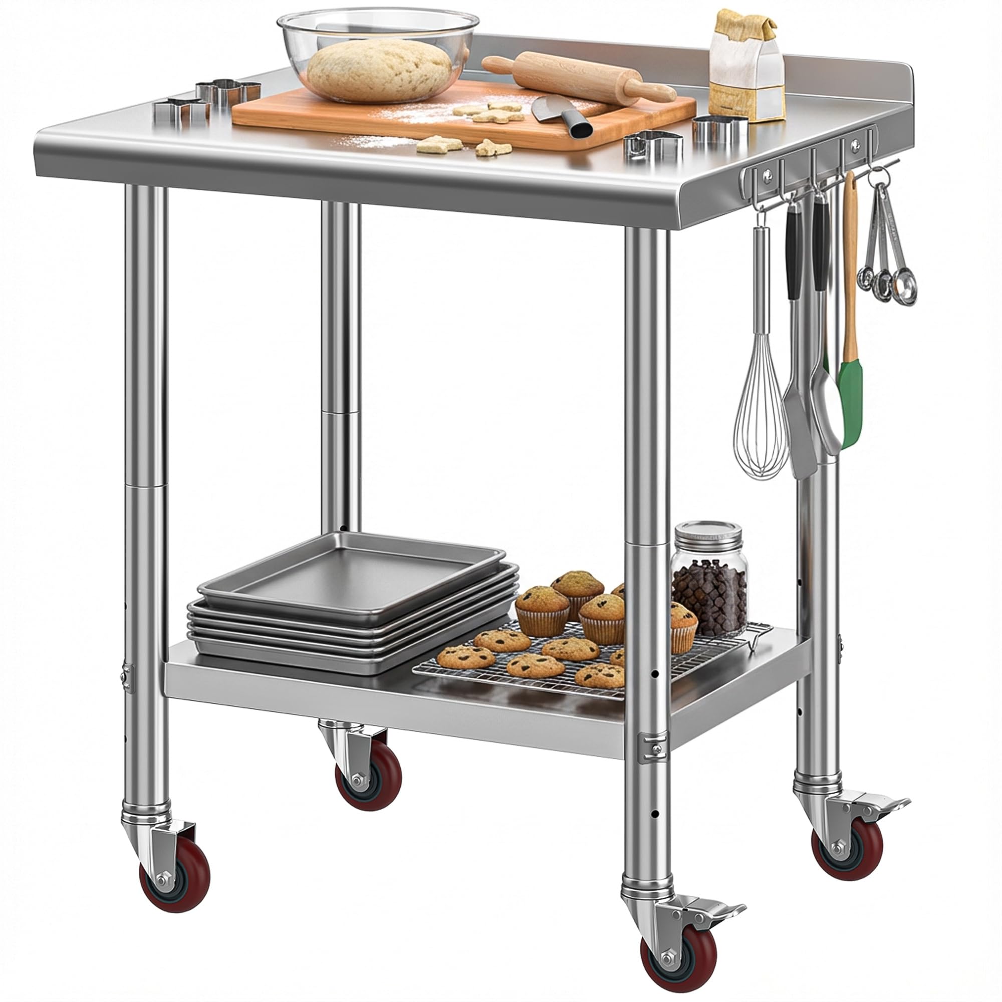 DWVO 30x24in Stainless Steel Table with Backsplash &amp; Wheels