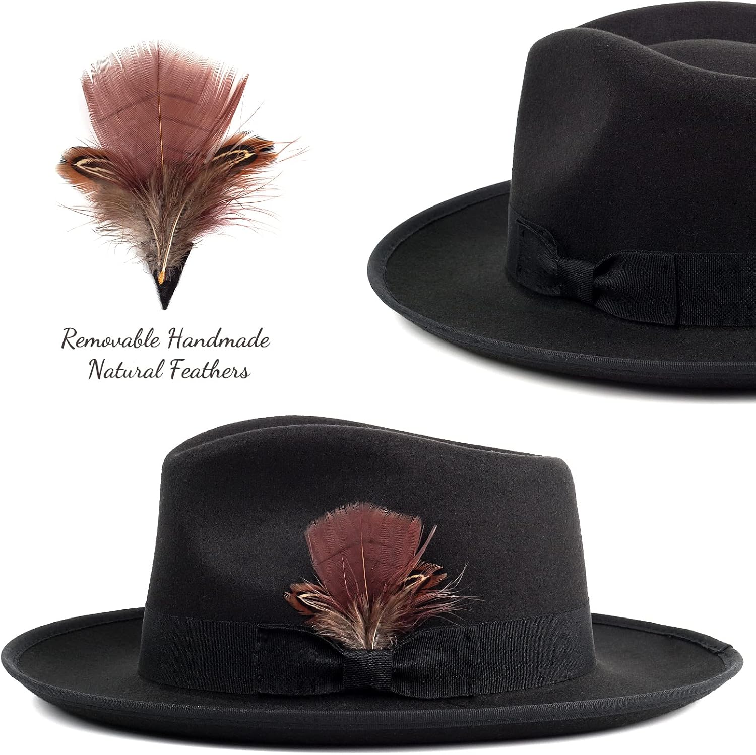 FADACHY Fedora Hats for Men & Women Wide Brim Felt Hat Dress Panama Trilby Hats - Image 2