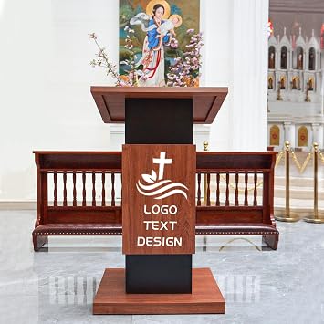 47 Wooden Podium Stand with Wheels, Portable Lectern Churches with 15 MM Particle Board, Pulpits Stand with Storage, Lockable Wheels, Mic Stand for Churches, Office, School (Customized Podium)