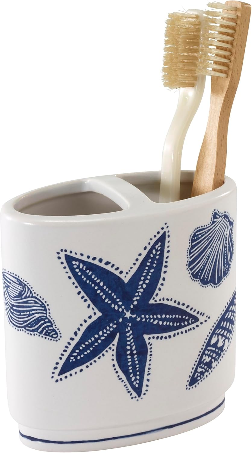 Avanti Linens - Accessory Set, 4-Piece Set Including Matching Tumbler, Toothbrush Holder, Soap Dish, & Soap Dispenser, Sealife Home Decor (Ibiza Collection)