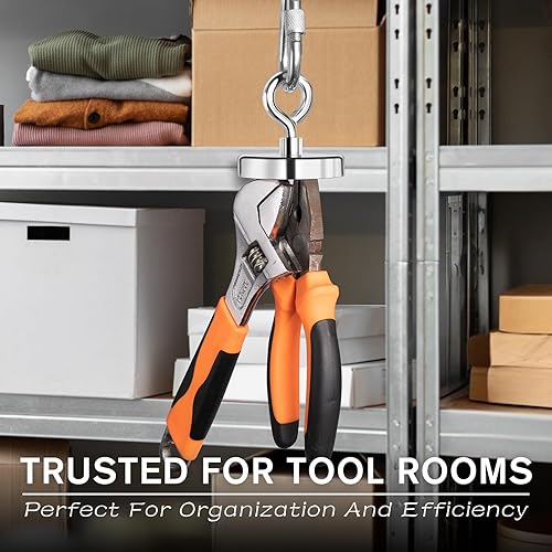 Miniatura 48 de Imán de pesca de neodimio, fuerza de tracción de 150 libras, imán fuerte de tierras raras con perno de ojo avellanado para colgar, hogar, cocina