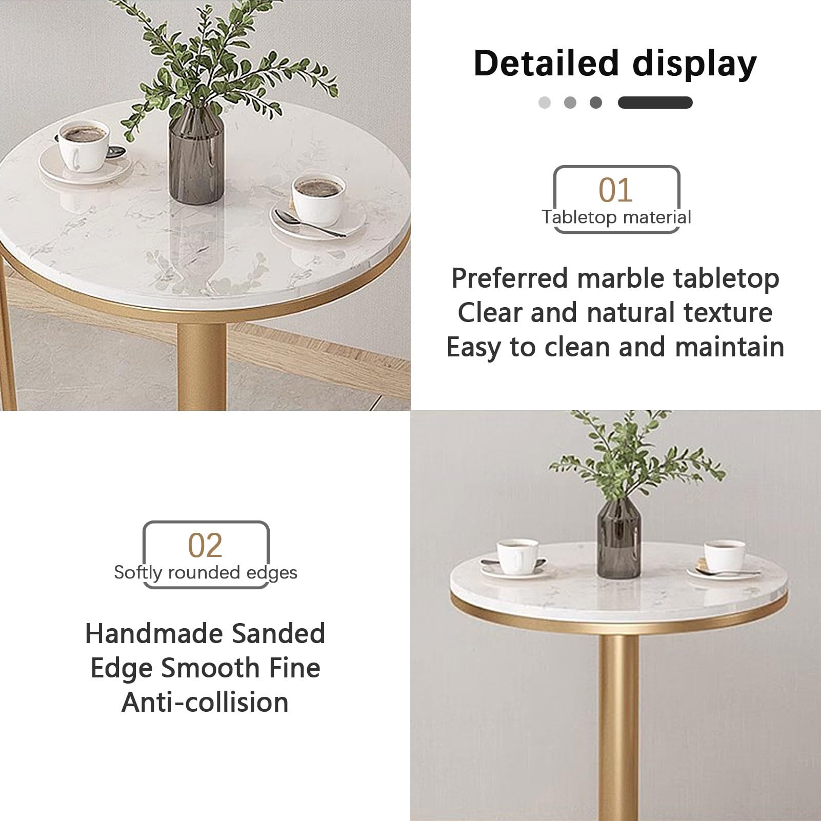 Slish Table de bistrot ronde avec dessus en marbre et base en métal, 55 x 55 x 95 cm, bureau de pub pour cuisine, bureau et café