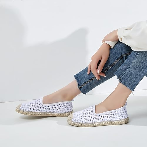 Miniatura 7 de BABUDOG Zapatos planos de malla transpirable para mujer, mocasines suaves, mocasines blancos sin cordones