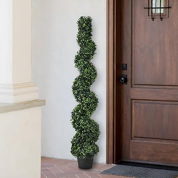 Artificial Trees 5 FT Tall Boxwood Spiral Faux Topiary Set of 1, Artificial Plants with Pot Indoor Outdoor Fake Greenery in Planter for Front Porch Home Green Decor Fall Decorations