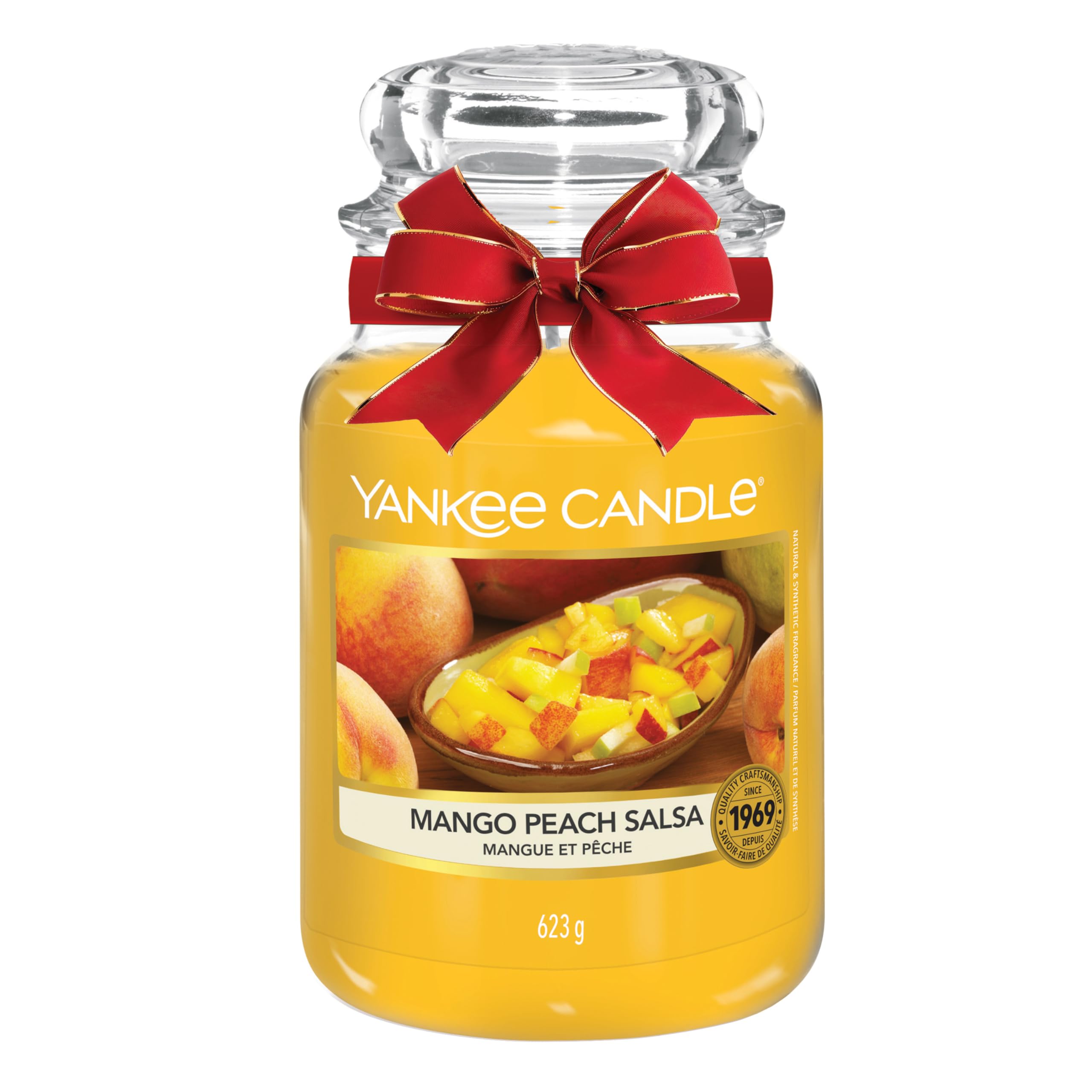 Yankee Candle Candela Profumata In Giara Grande, Salsa Di Mango Alla Pesca, Durata Fino A 150 Ore, ‎9.8 x 9.8 x 17.5 cm 500 grammi