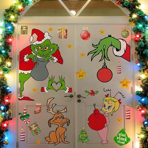 Miniatura 2 de Adhesivo decorativo para puerta de Navidad, calcomanías de puerta de vidrio de temporada extraíbles con calcomanías de copo de nieve para ventana,