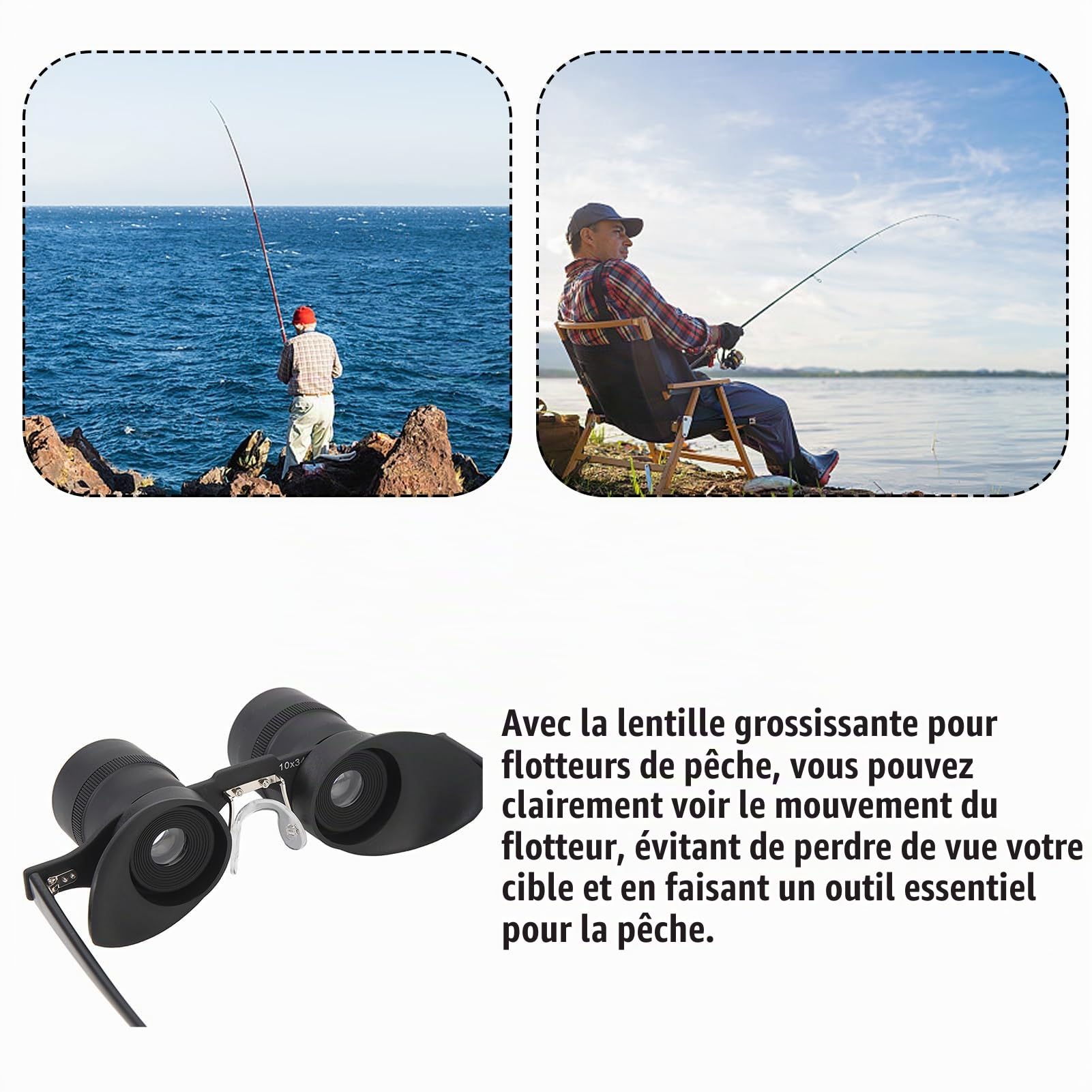 Lunettes Mini Jumelles Zoom 10X avec Lentille Polarisée Mains Libres Réglable Lunettes de Télescope Optique HD pour l'observation des Oiseaux de Pêche