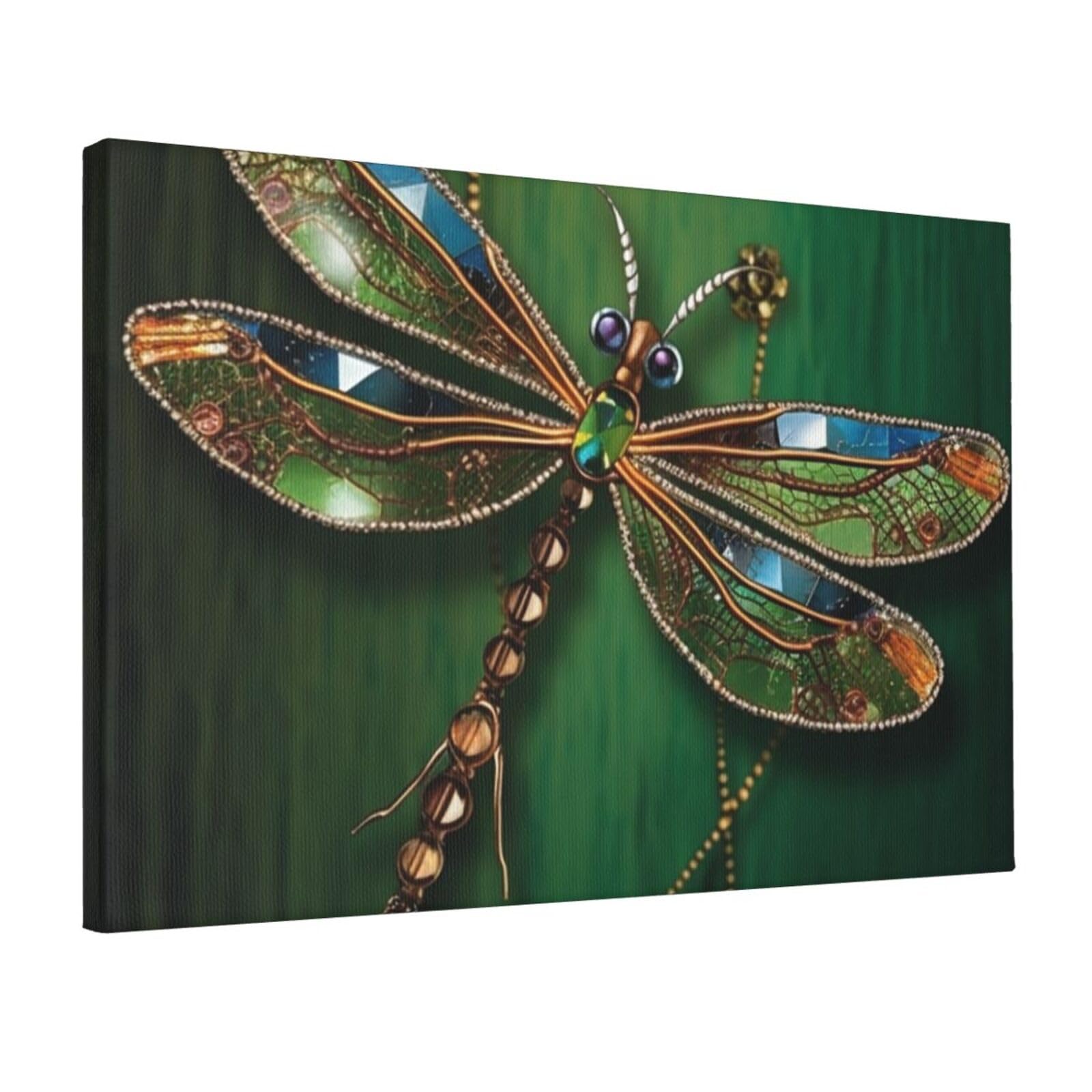 KLOPH Jewel dragonfly Canvas Wall Art for Living Room 12"x18" Modern Artwork Painting for Bathroom Hanging Canvas Prints Aesthetic Wallart for Bedroom Kitchen Office Wall Decor