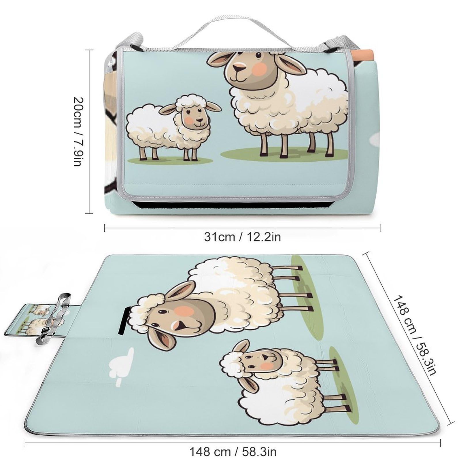 Tappetino pieghevole per esterni con pecore e agnello, superficie impermeabile, facile da pulire, coperta da viaggio, per campeggio primaverile ed estivo