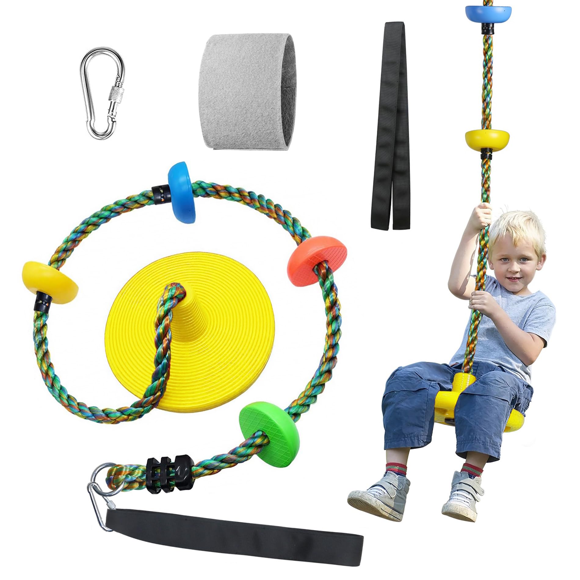 Fentin Tree Swing Sets for Backyard Yellow Disc Swing Saucer 6 7 8 9 Year Old Boys Girls Birthday Games for Kids Outdoor Indoor Swing Set Accessories(RS-001Yellow)