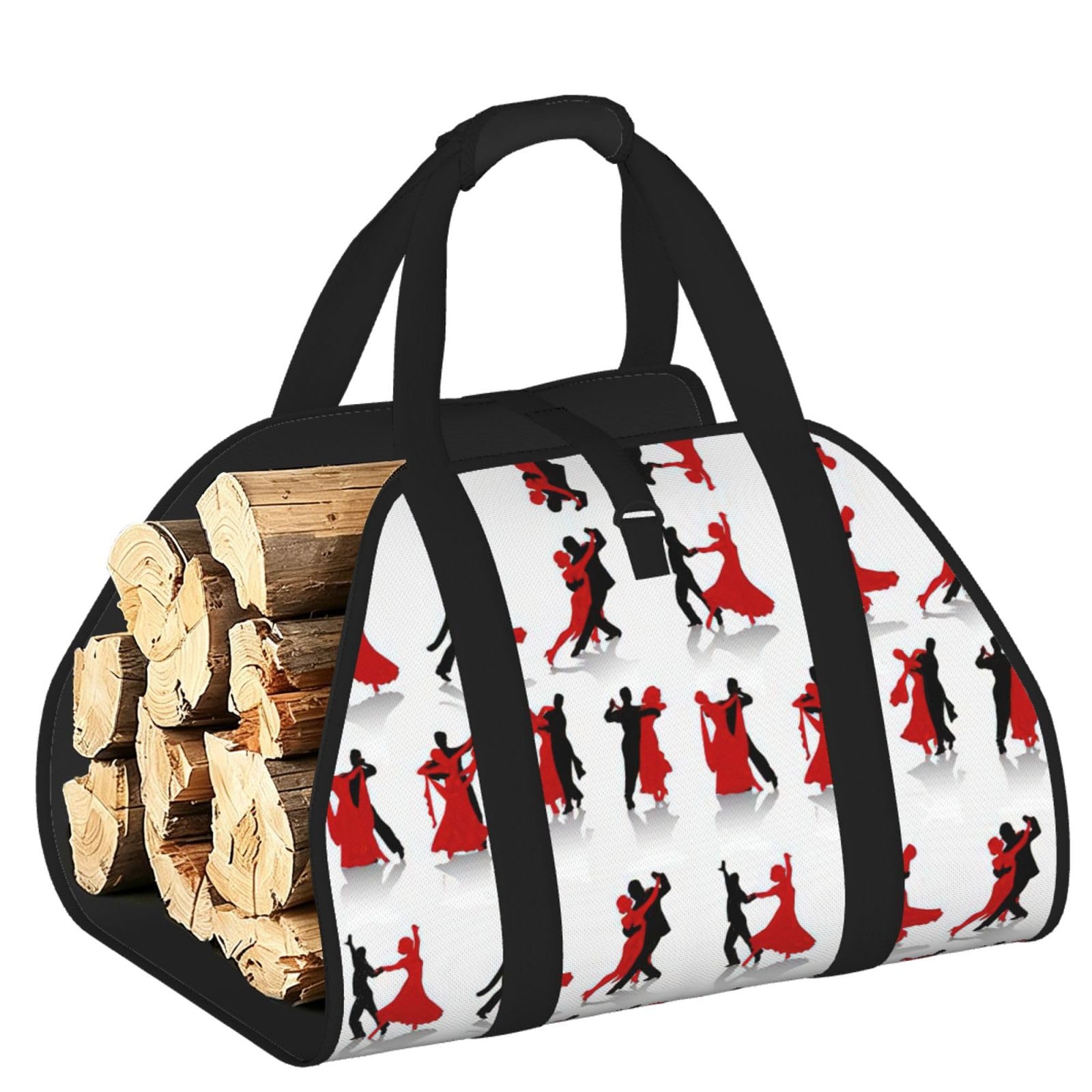 Ballroom Dance Printed Firewood Carrier Bag, Log Tote with Open-Ended Design for Camping Outdoor Wood Hauling