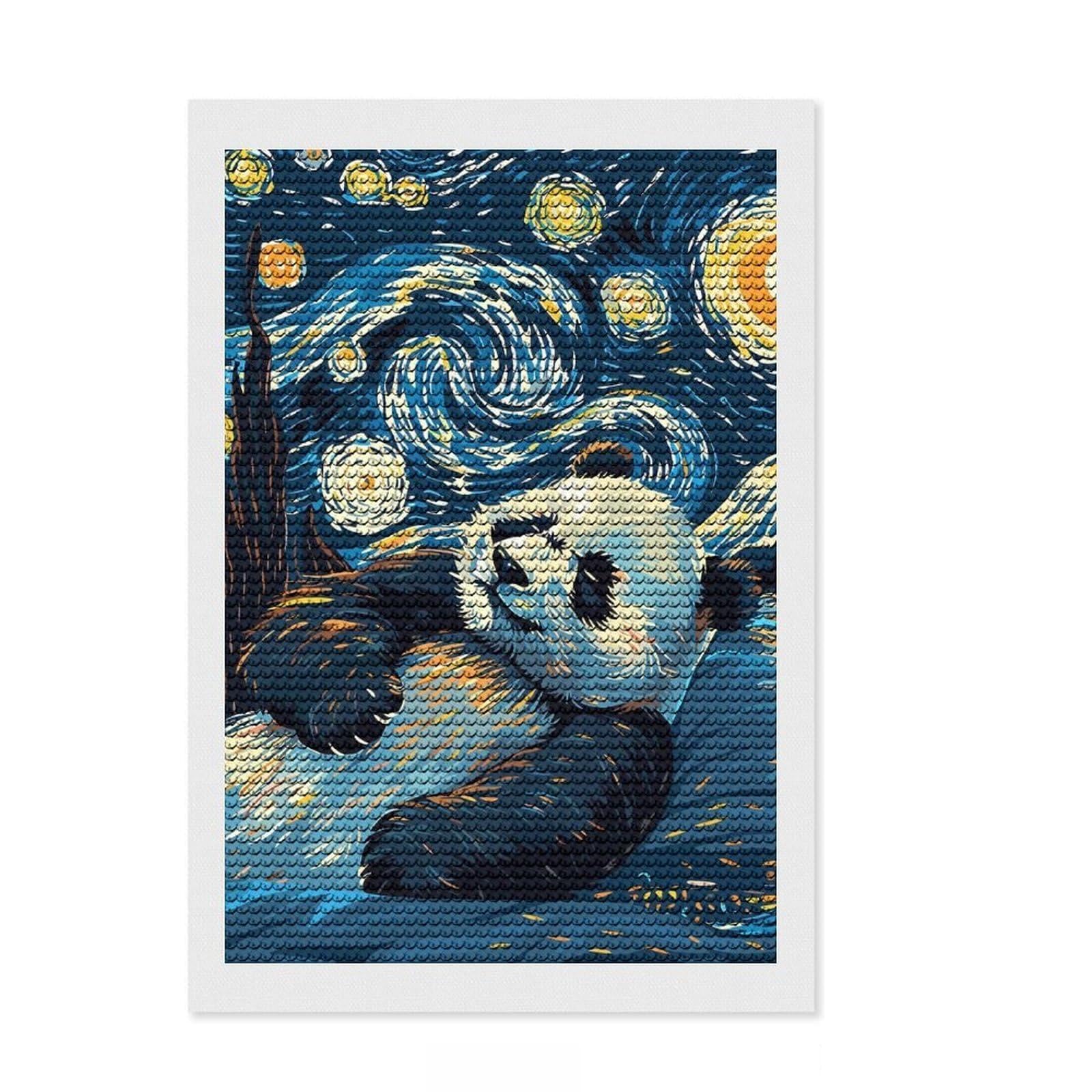 Junmoney Panda in Starry Night Style Diamond Style Art Kit 8"x12", Home Decoration, with Tool Kit, Decor Project, Aesthetic Room Decor