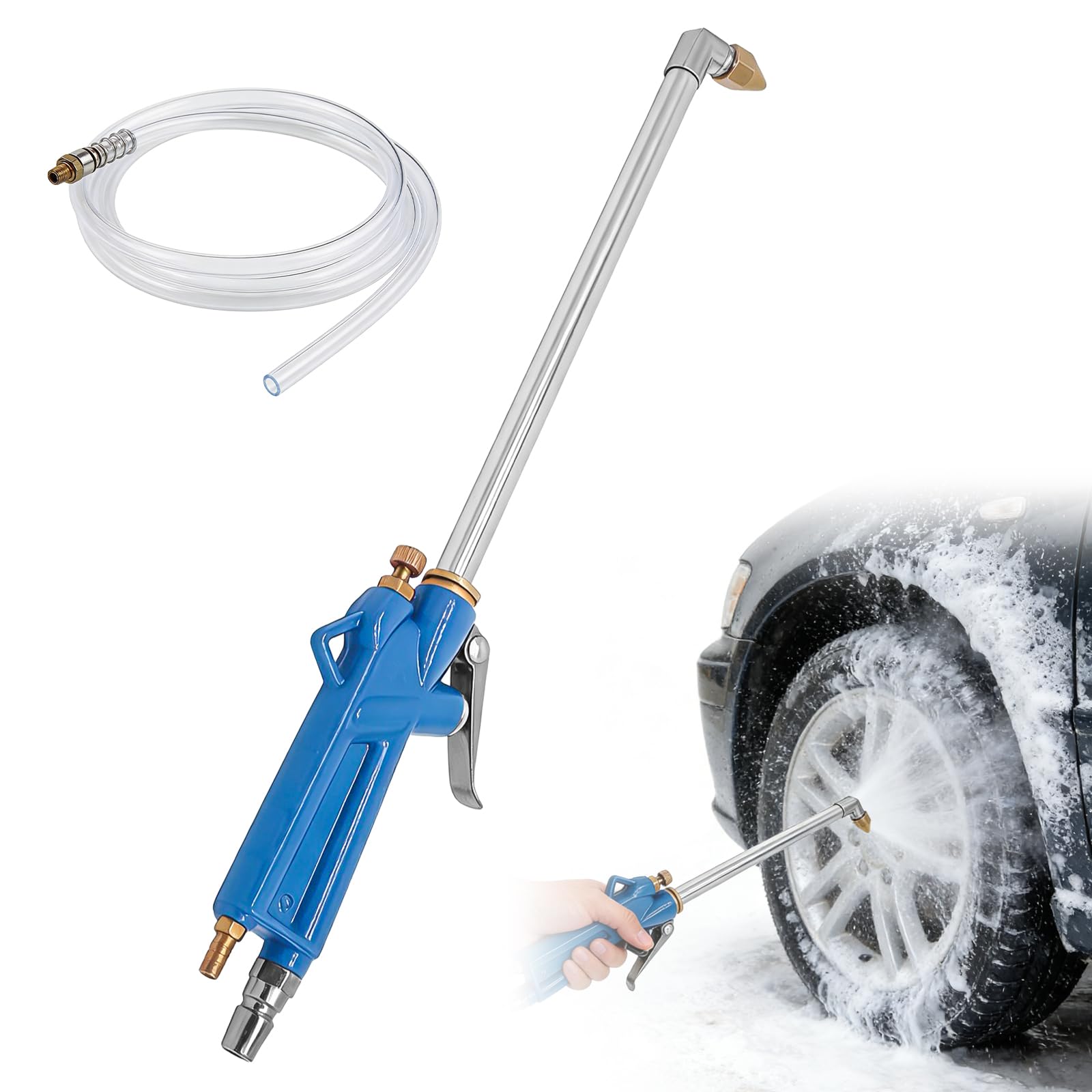 Hochleistungs Druckluftpistole Winkel, Druckluft Reinigungspistole für 1/4" BSP Schnellkupplung mit 1M Schlauch, Druckluft Ausblaspistole erfekt für Autoreparatur & Werkstatt Reinigung, Motorreinigung