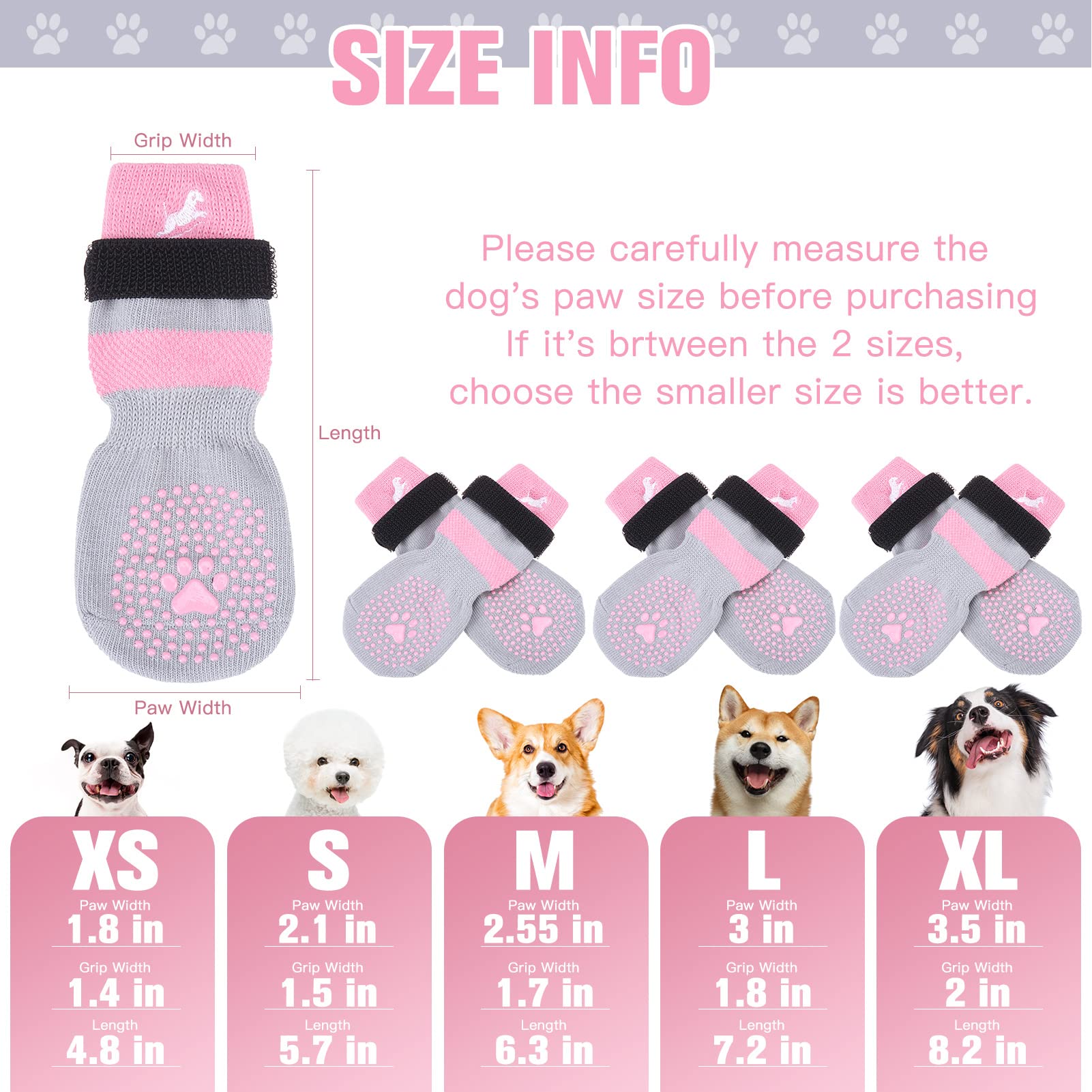 EXPAWLORER 6 Pack Double Sides Anti-Slip Dog SocksÂ -Â Non-Slip Paw Protection with Adjustable Straps, Strong Grips Traction Control for Indoor on Hardwood Floor Wear