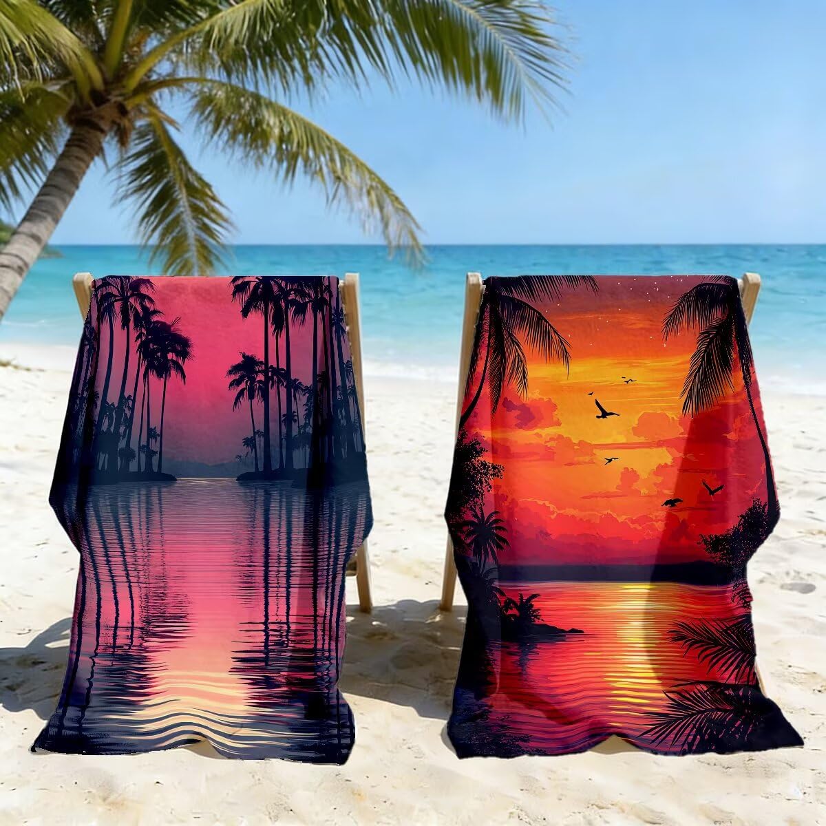 Toalla Playa 90x200 cm, Toalla Gimnasio Microfibra Secado Rapido, Juego de 2 Antiarena Toallas de Playa, Ligera Compacta Toallas Microfibra Grande para Viaje, Regalo Hombre Mujer (Paisaje) -5109