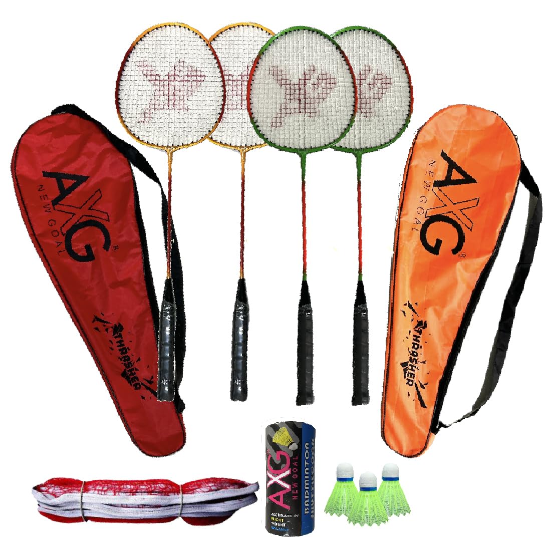 AXG Classy Colored Thrasher Racquets Set of 4 with Plastic Shuttles and Net Badminton Kit (Multicolor)-image-8
